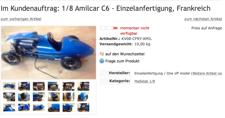 Amilcar C6 als 1:8 Modell