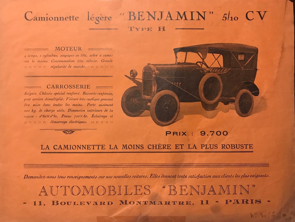 Benjamin Typ H Werbeblatt 1925-1