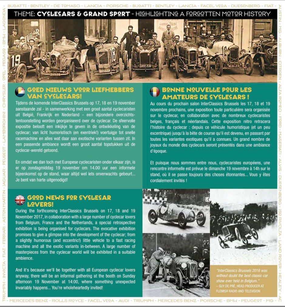 Sonderaustellunge Cyclecars auf der Interclassics in Brüssel 2017